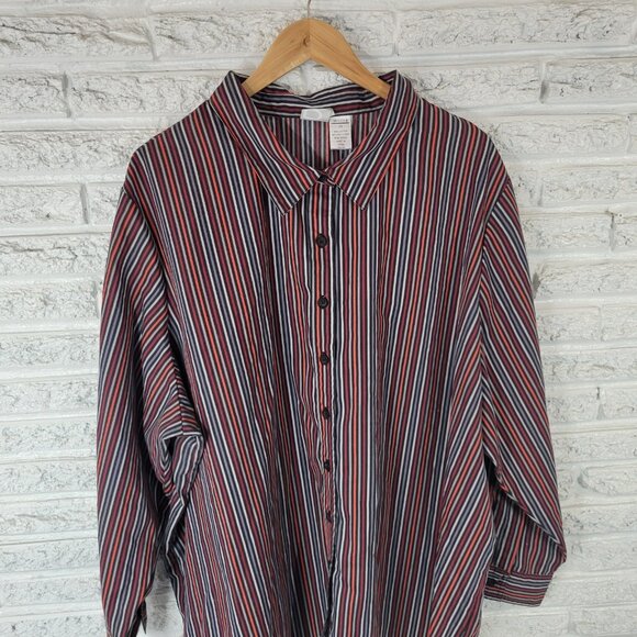 Roamans Womens Top 3X Plus Long Sleeve Button Up Black Red Stripe STR163E - Picture 3 of 8